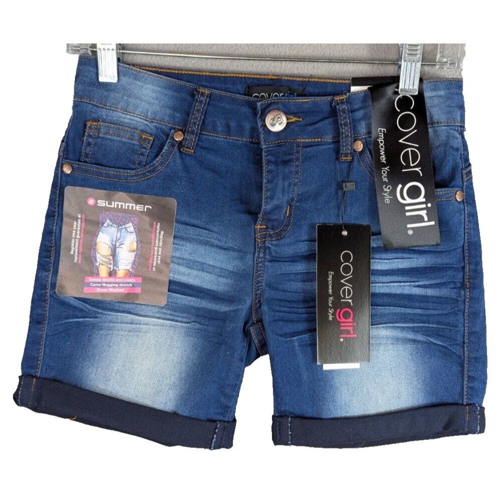 Cover Girl Womens Denim Shorts Stone Wash Stretch Size 3/4 Blue Cotton Y2K NEW
